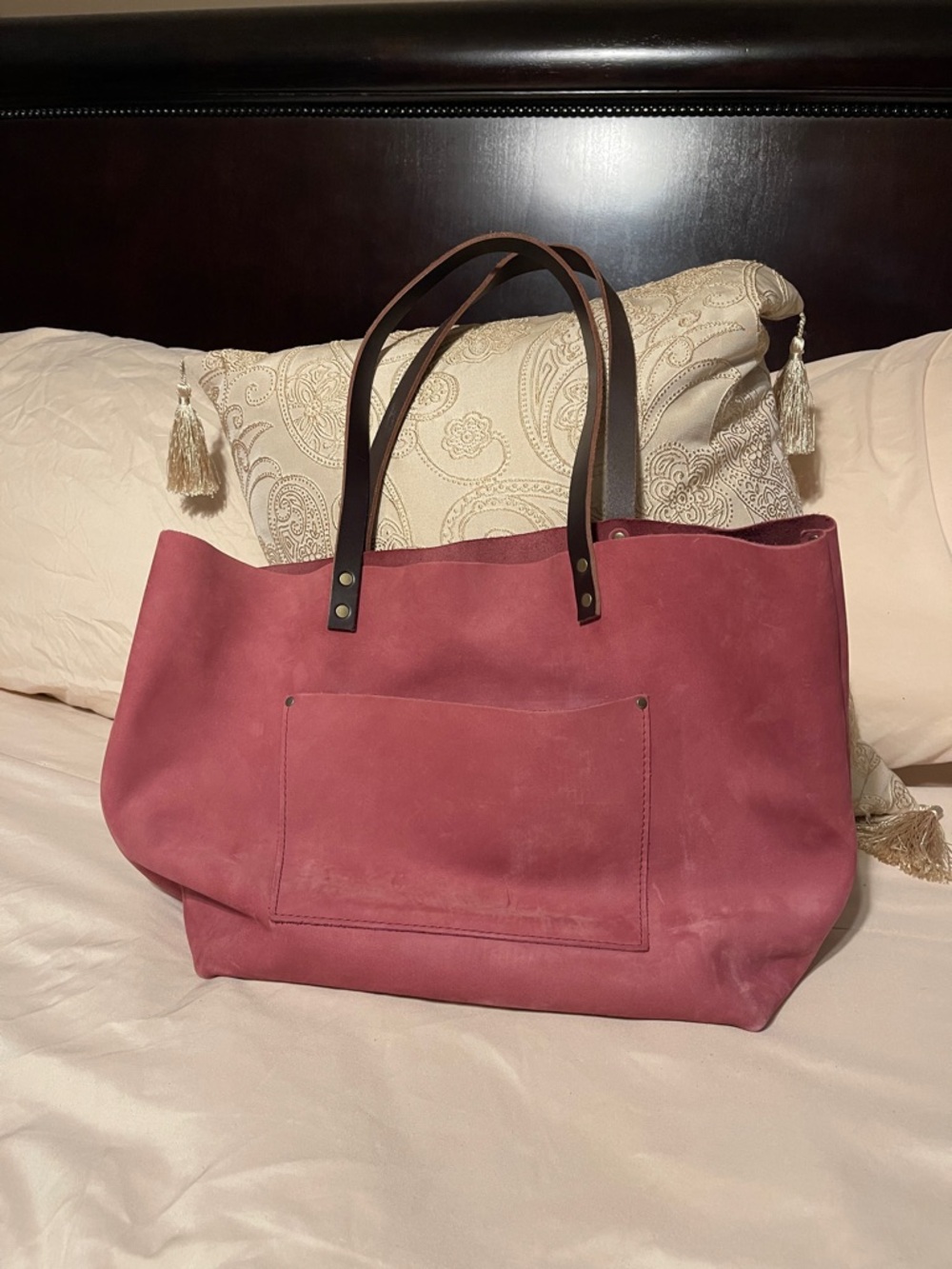 Portland Leather Dusty Rose Tote with Dark Brown Straps